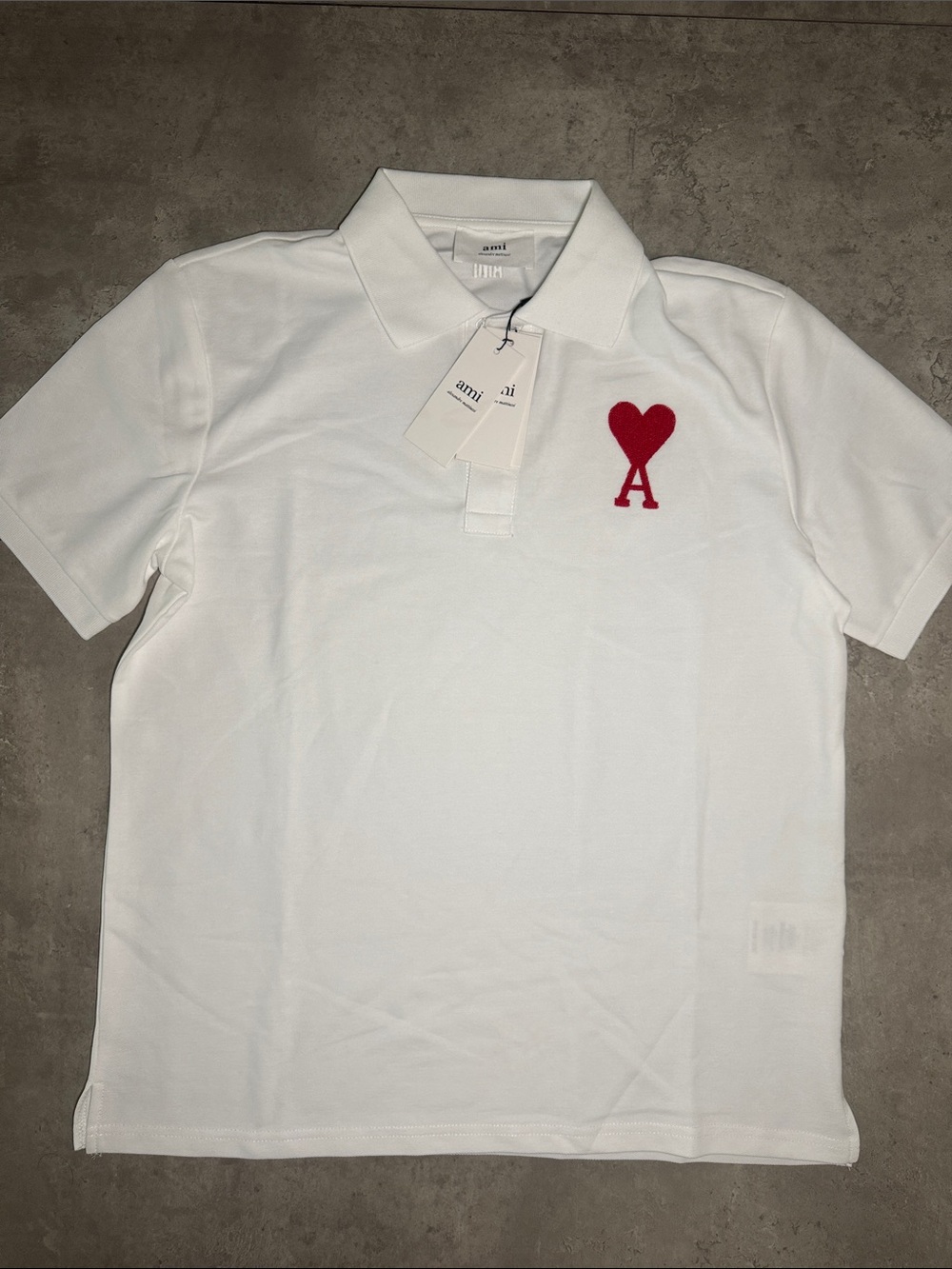 Ami White Polo with Red Heart A Logo Embroidery